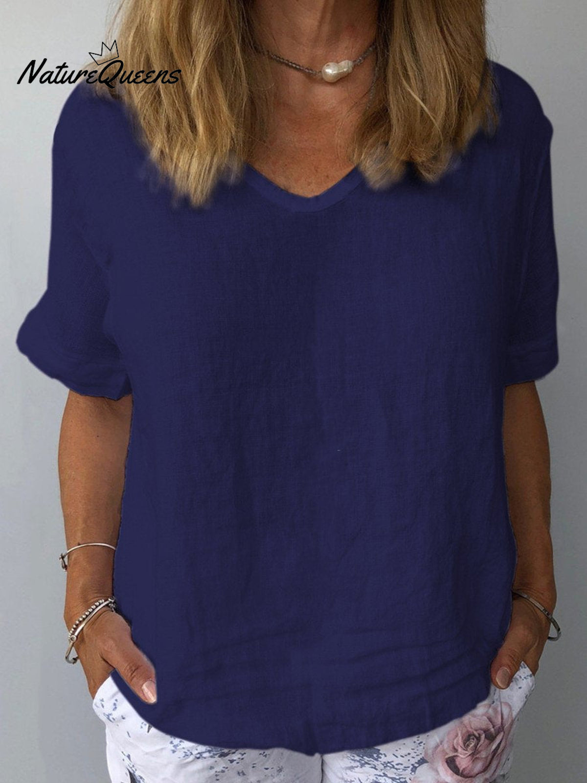 Women’s Cotton & Linen Casual Top Dark Blue / S