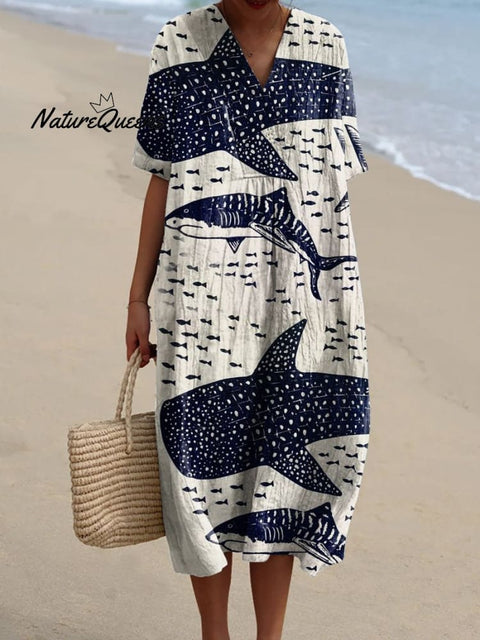 Women's   Shark  Art Print  Casual Dress