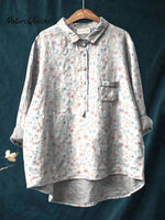 Women's Wildflowers Pattern Spring Pastel Print Casual Cotton And Linen Shirt