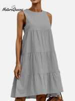 Cotton And Linen Sleeveless Crewneck Dress Grey / S