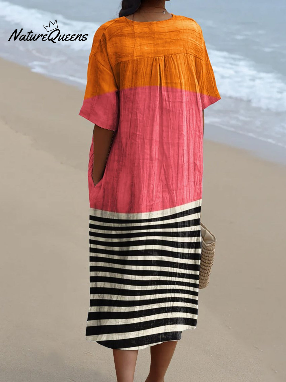 Women's Warm Color-block Ripples Watercolor Splash Fluid Art Print Flowy Dress