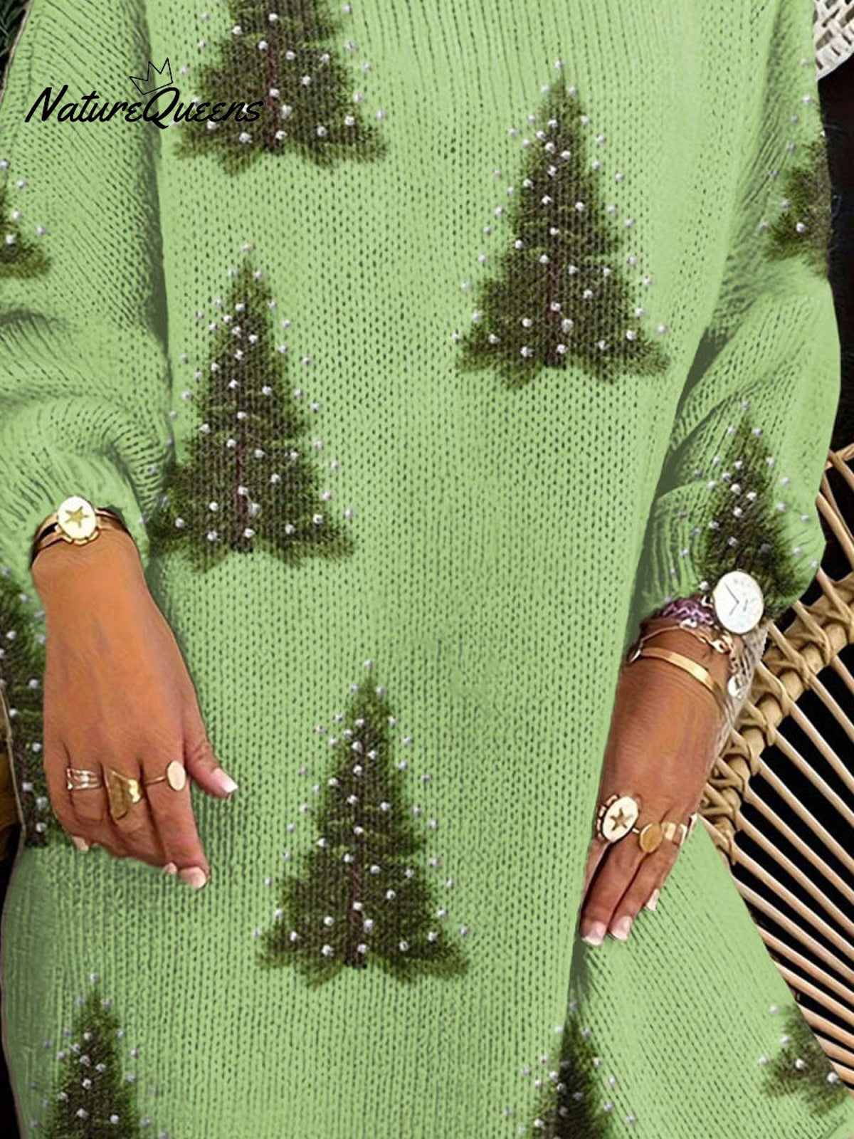 Women's Lovely Christmas Tree Art Print Casual Pullover Sweater