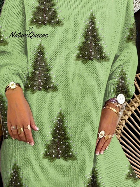 Women's Lovely Christmas Tree Art Print Casual Pullover Sweater