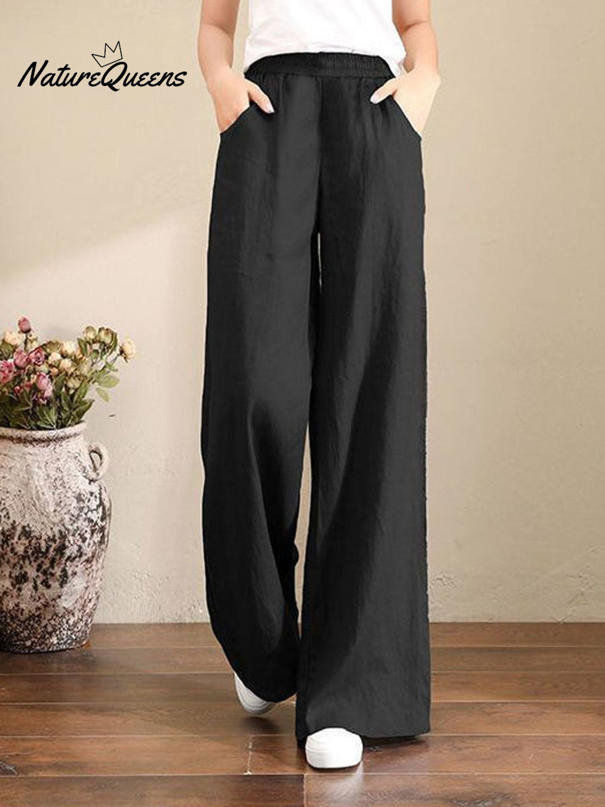 Women's Solid Color Loose Elegant Casual Simple Cotton And Linen Pants