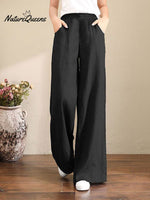 Women's Solid Color Loose Elegant Casual Simple Cotton And Linen Pants