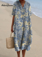 Women’s Retro Floral Art Print Casual Flowy Dress Multicolor / S