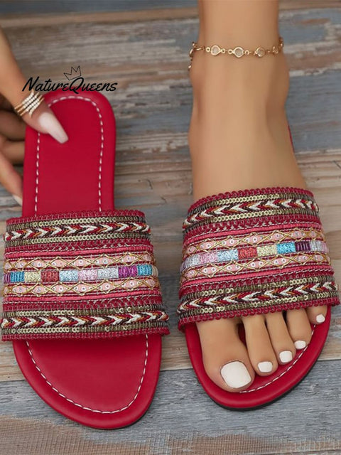 Women’s Pu Braided Bohemian Slippers Red / 36