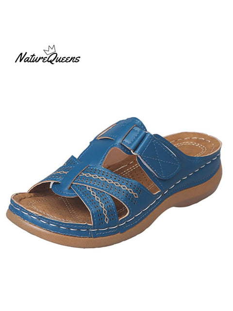 Women’s Wedges With Thick Bottom Cut Out Stitching Stripes Slippers Blue / 36