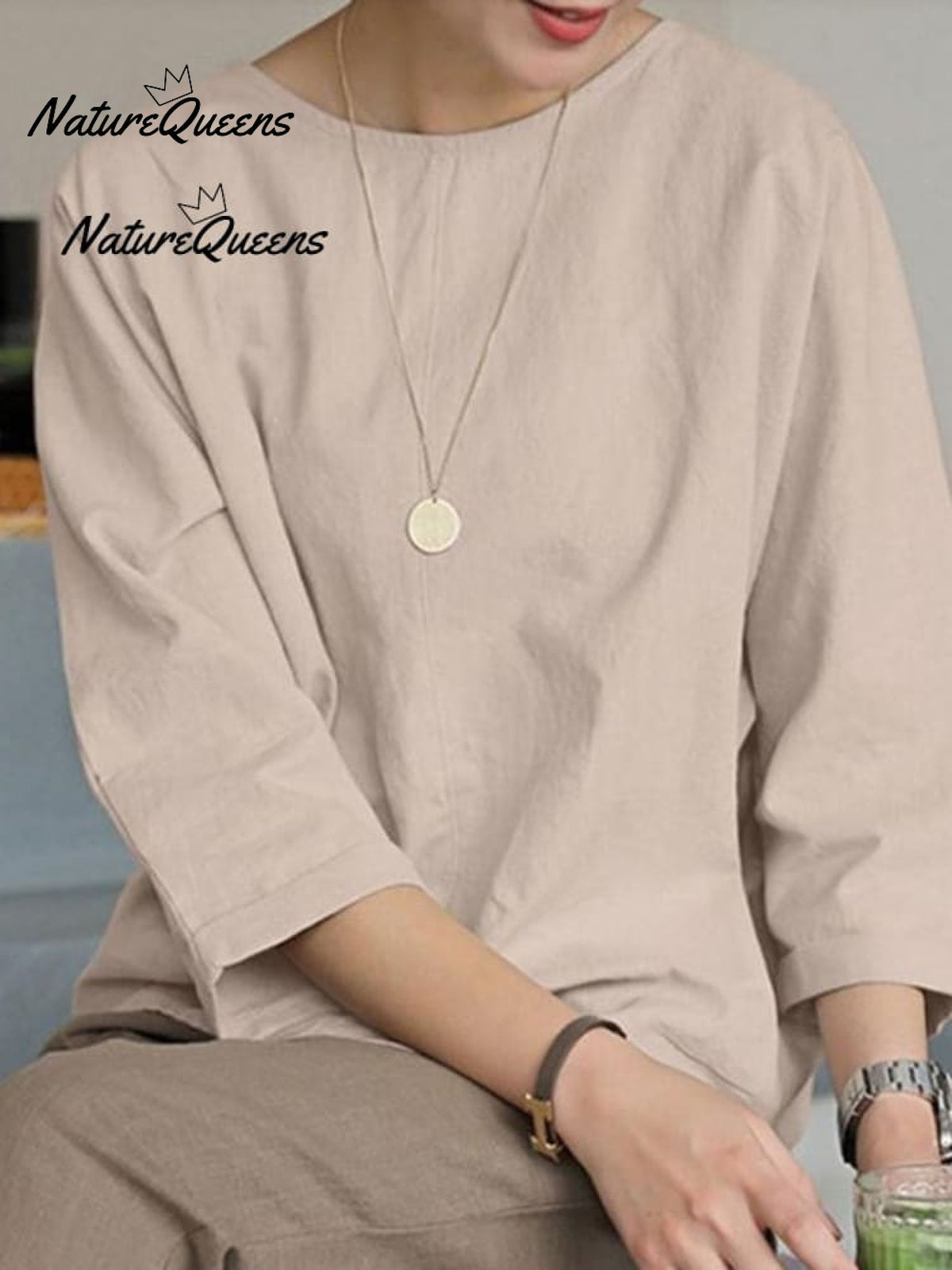 Women's Solid Color Loose Elegant Casual Cotton And Linen T-Shirt