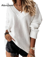 V-neck Long-sleeved Pullover Sweater Top