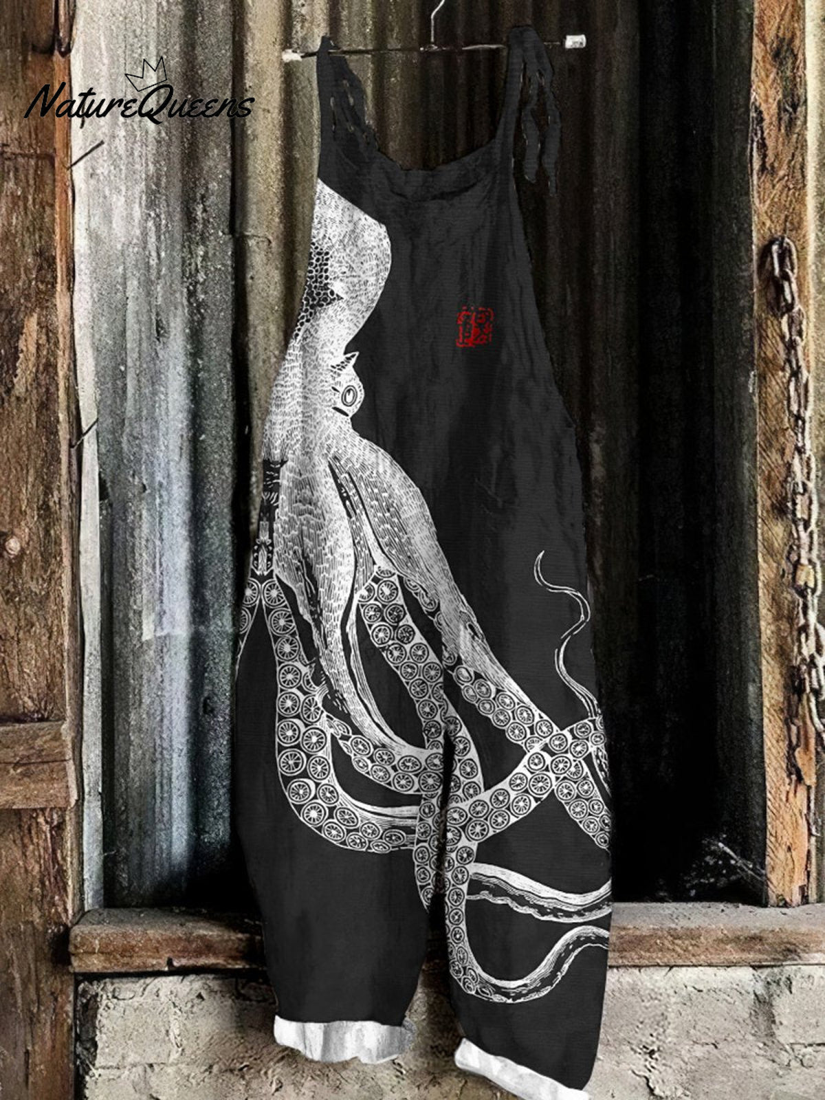 Women'sOctopus ArtPrint Casual 100% Cotton Wide Leg Jumpsuit