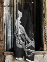 Women'sOctopus ArtPrint Casual 100% Cotton Wide Leg Jumpsuit