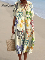 Women's Cute Cat Art Print Flowy Dress