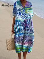 Women's Vintage Lovely Fish Art Print Flowy Dress