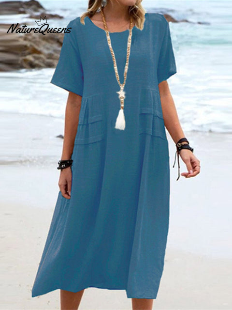 Women's Solid Color Loose Elegant Casual Cotton And Linen Dress