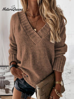V-neck Long-sleeved Pullover Sweater Top