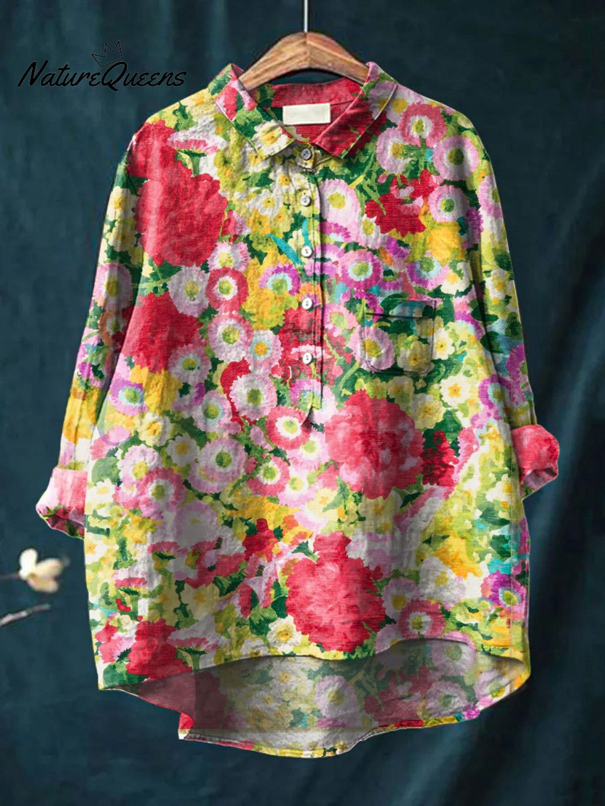 Women's Flower Print Casual Cotton And Linen Shirt