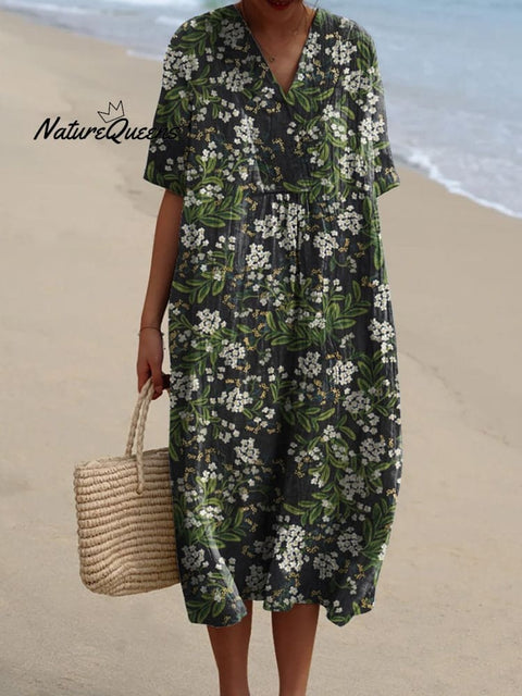 Spring Cornflower Repeat Pattern Printed Women’s Flowy Dress Black / S