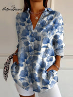 Elegant Plant Leaf Decorative Pattern Casual Cotton Shirt