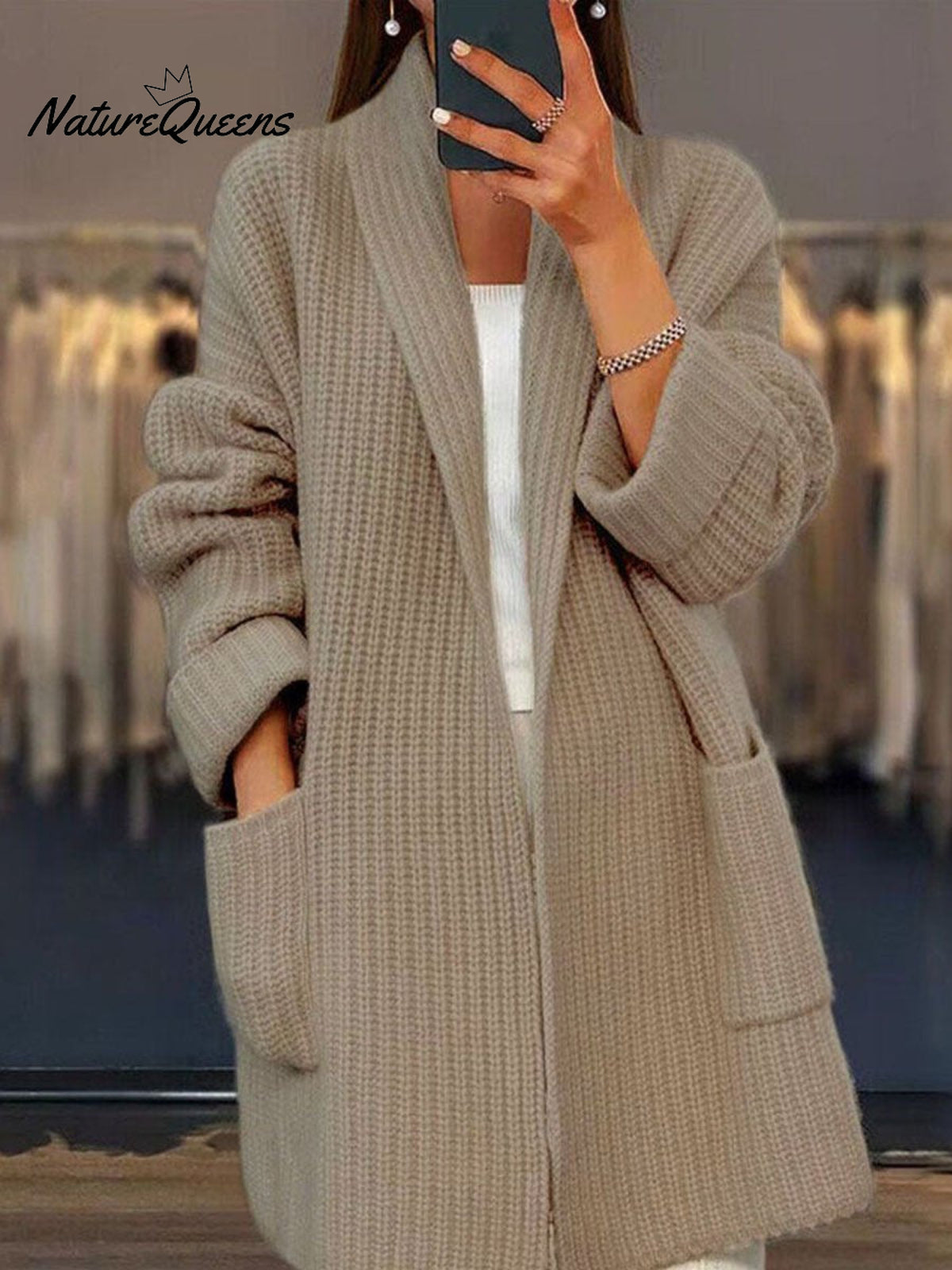 Women's Retro Mid-length Solid Color Cardigan Sweater Knitted Sweater