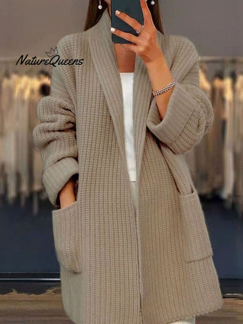Women's Retro Mid-length Solid Color Cardigan Sweater Knitted Sweater