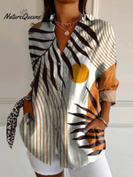 Modern Geometric Shape And Palm Tree Art Printed Women's Casual Cotton Shirt