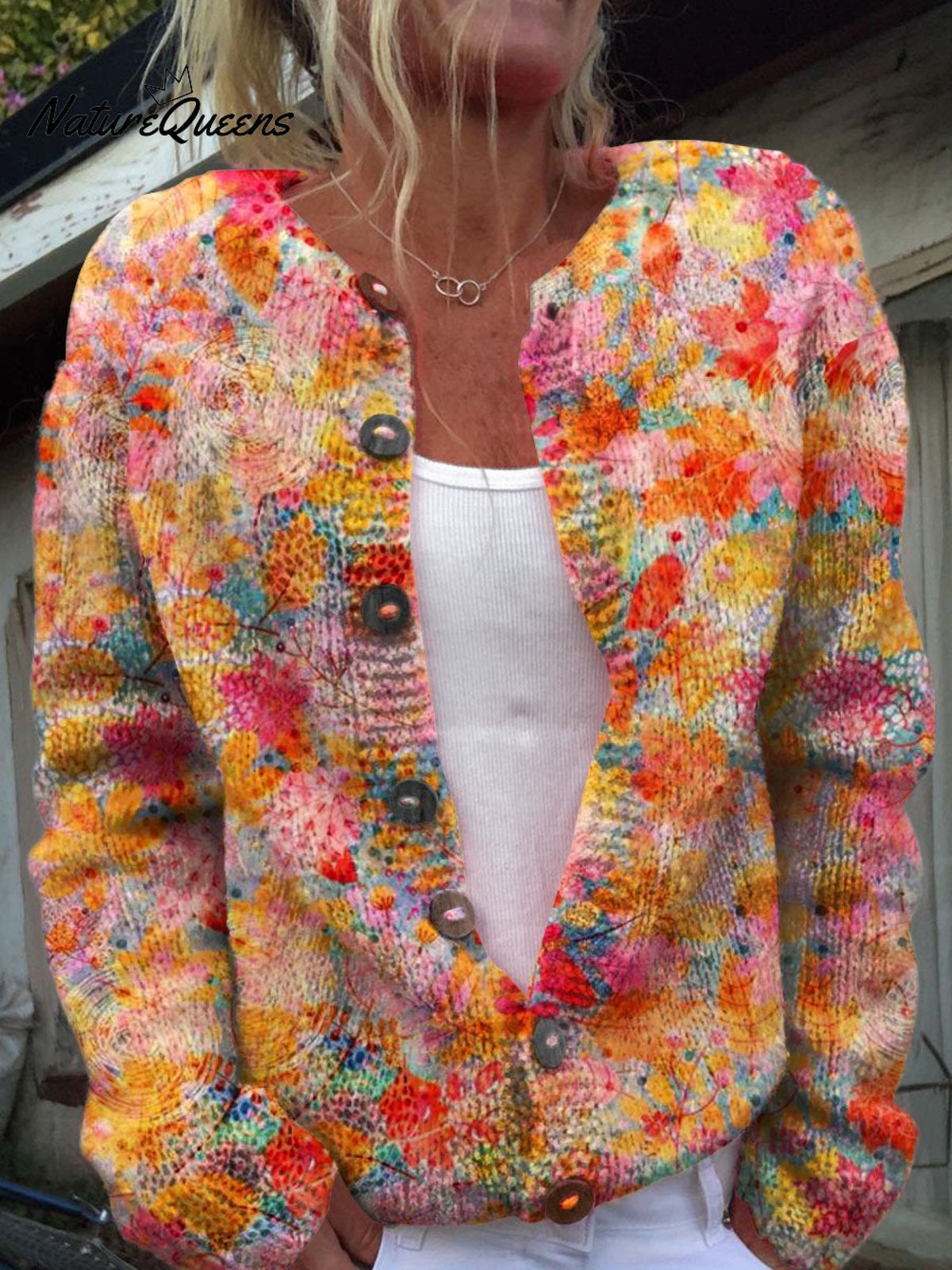 Floral Print Buttoned Casual CardiganSweater