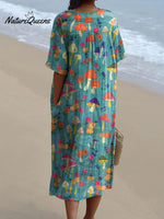 Women's Mushroom Art Print Flowy Dress