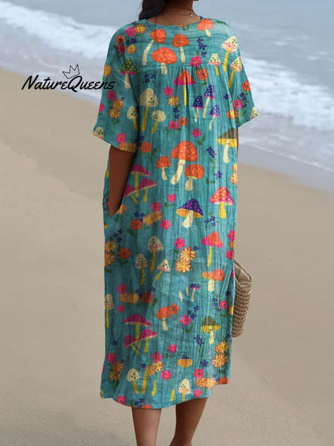 Women's Mushroom Art Print Flowy Dress