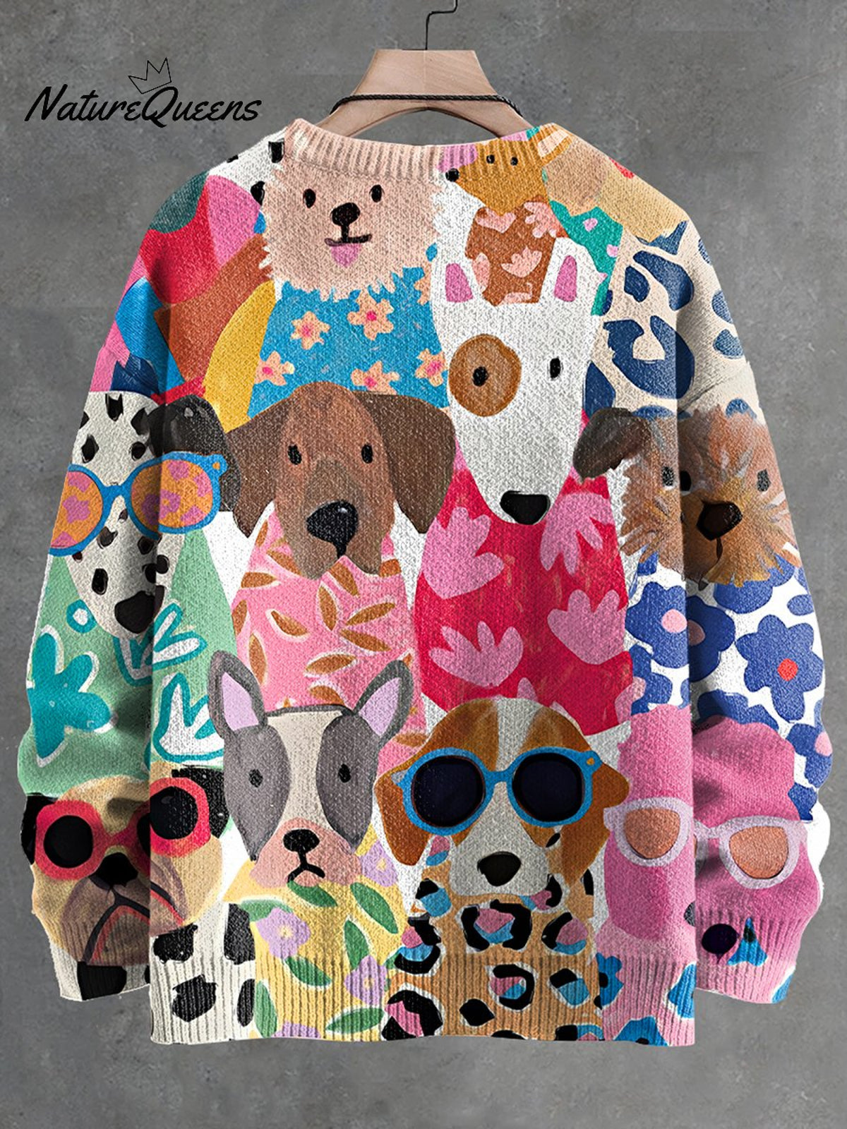 Men's V-neck Women's Cartoon Flower Shirt for Puppies Print Long Sleeve Sweater