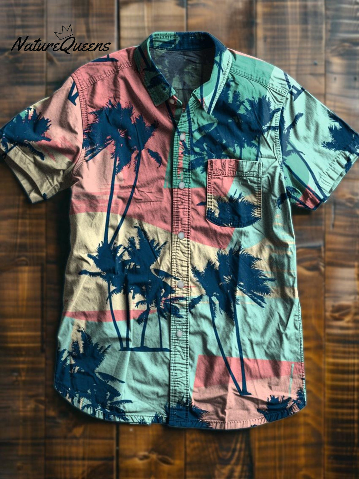 Vintage Palm Tree Print Casual 100% Cotton Shirt