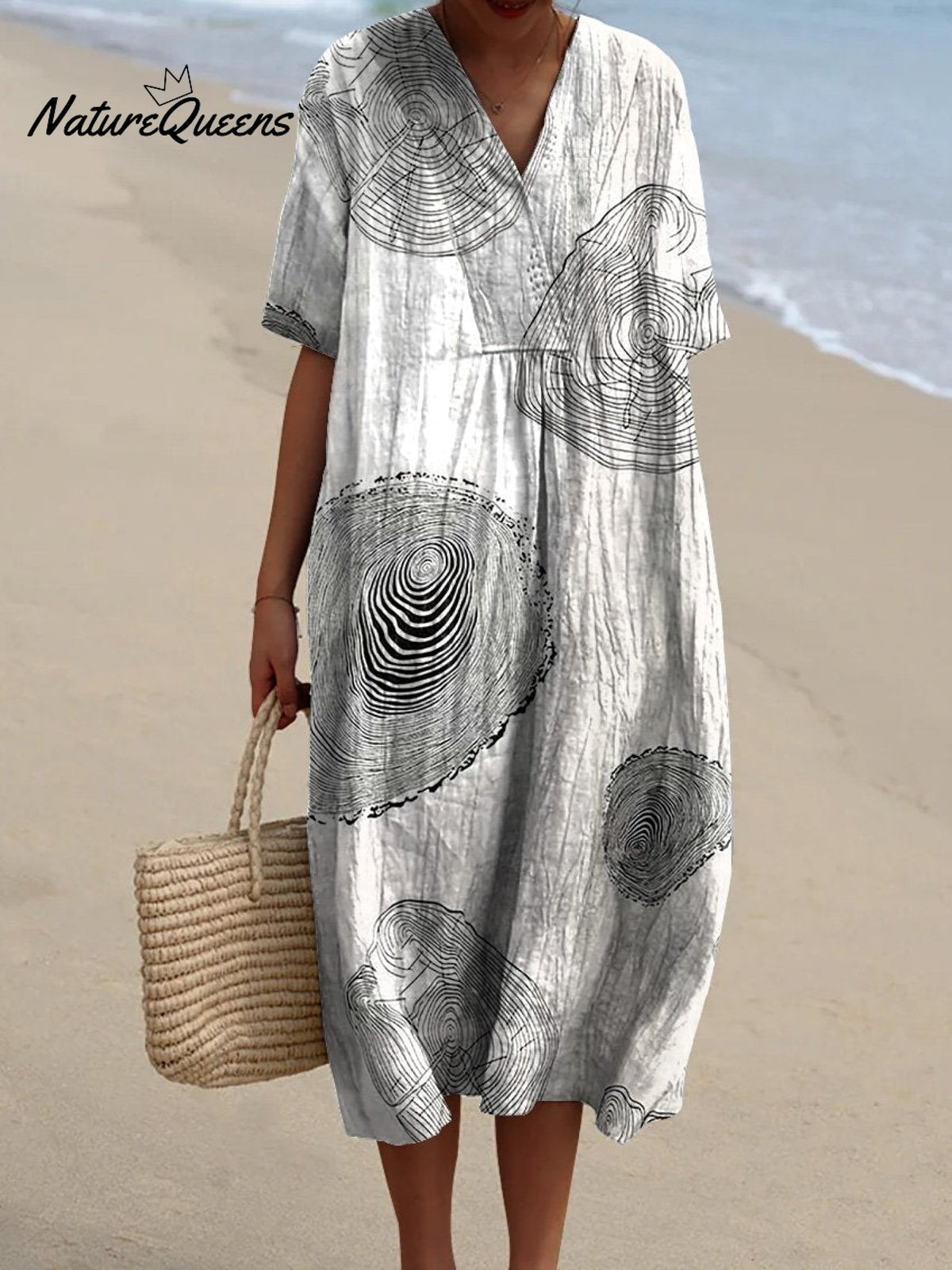 Tree Ring Repeat Pattern Printed Women's Flowy Dress