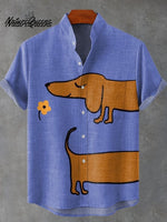 Cute Dachshund Floral Art Print Cotton and Linen Long Sleeve Shirt