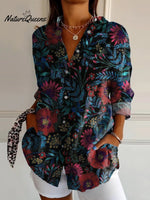 Red Flowers and Plants Decorative Pattern Casual Cotton Shirt