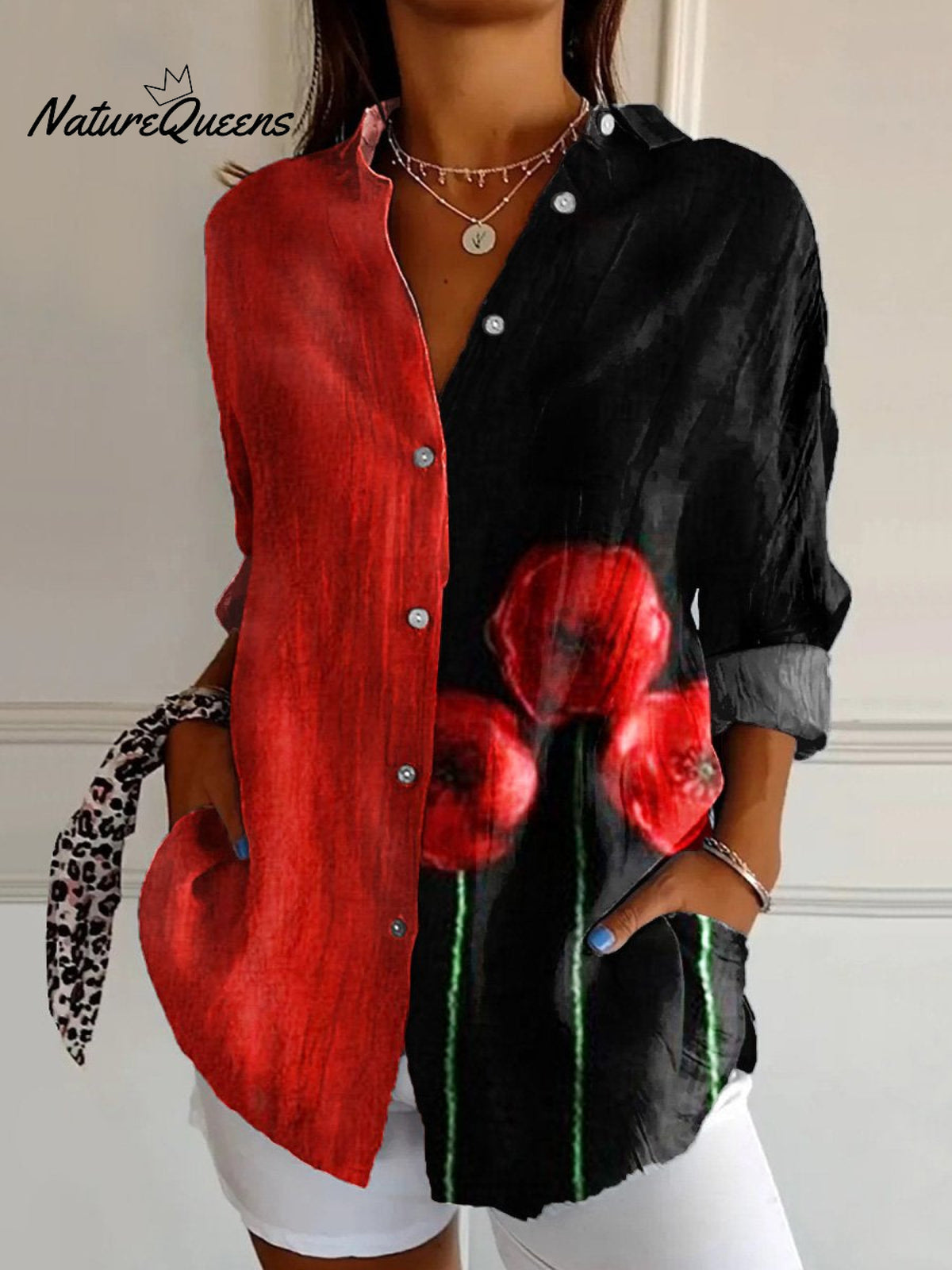 Women's Retro Floral Print Casual Cotton Shirt