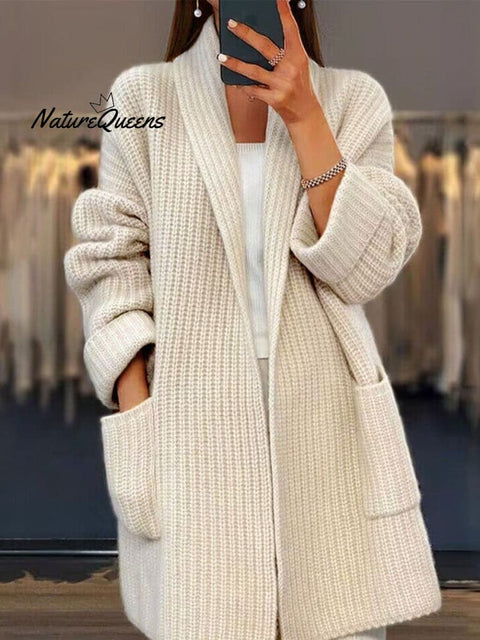 Women's Retro Mid-length Solid Color Cardigan Sweater Knitted Sweater