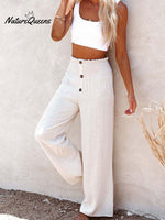 Hemp Elasticated Loose Casual Wide - Leg Women’s Trousers White / S