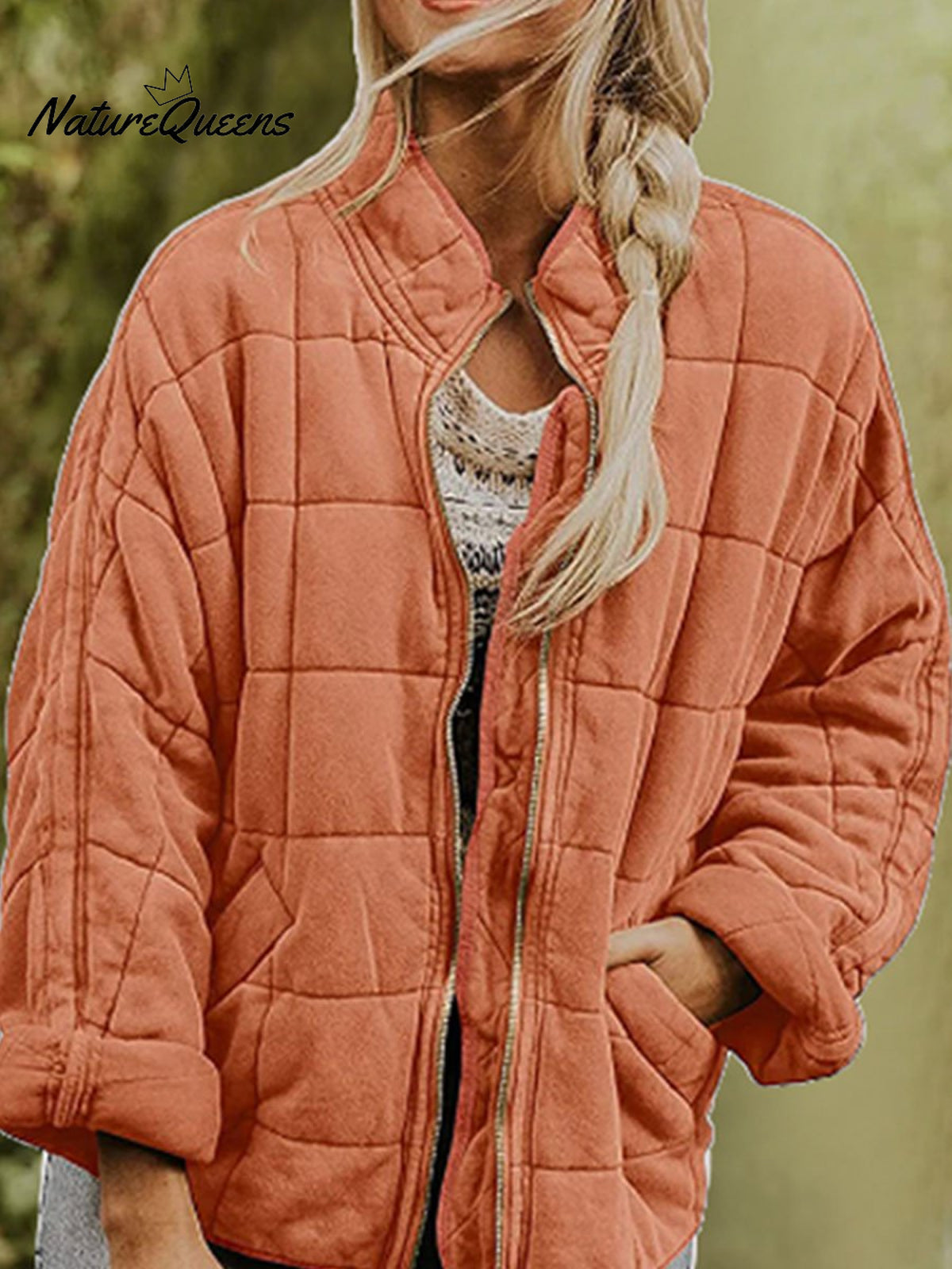 Women's Solid Color Stand Collar Loose Long Sleeve Pocket Cotton Jacket