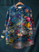 Women's Vintage Flower Print Casual Cotton And Linen Shirt