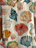 Women's Vintage Shells Art Print Casual Cotton And Linen Shirt