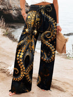 Women's Vintage Octopus Art Print Cotton And Linen Casual Pants