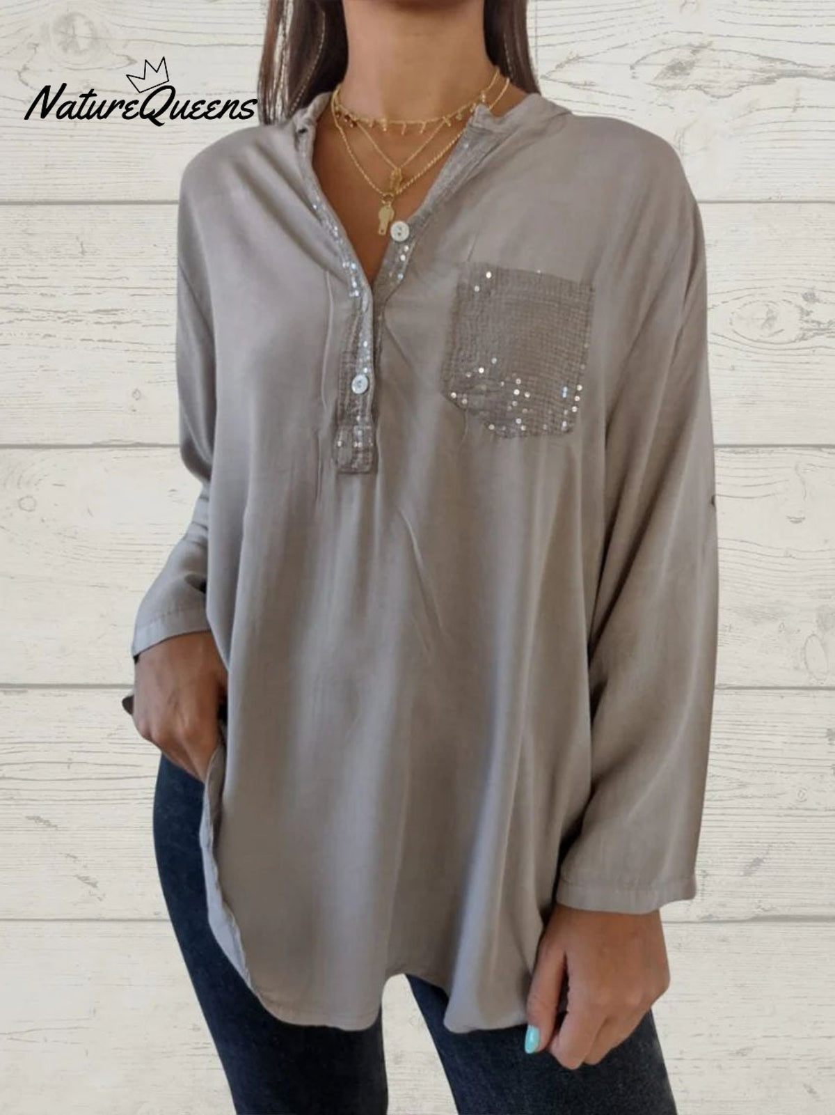 Women’s Casual Sequin Patchwork Shirt