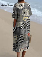 Women's Vintage Funny Abstract Figure Art Print Flowy Dress