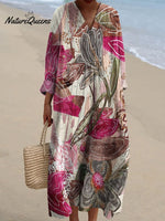 Women's Vintage Flower Art Print Dress