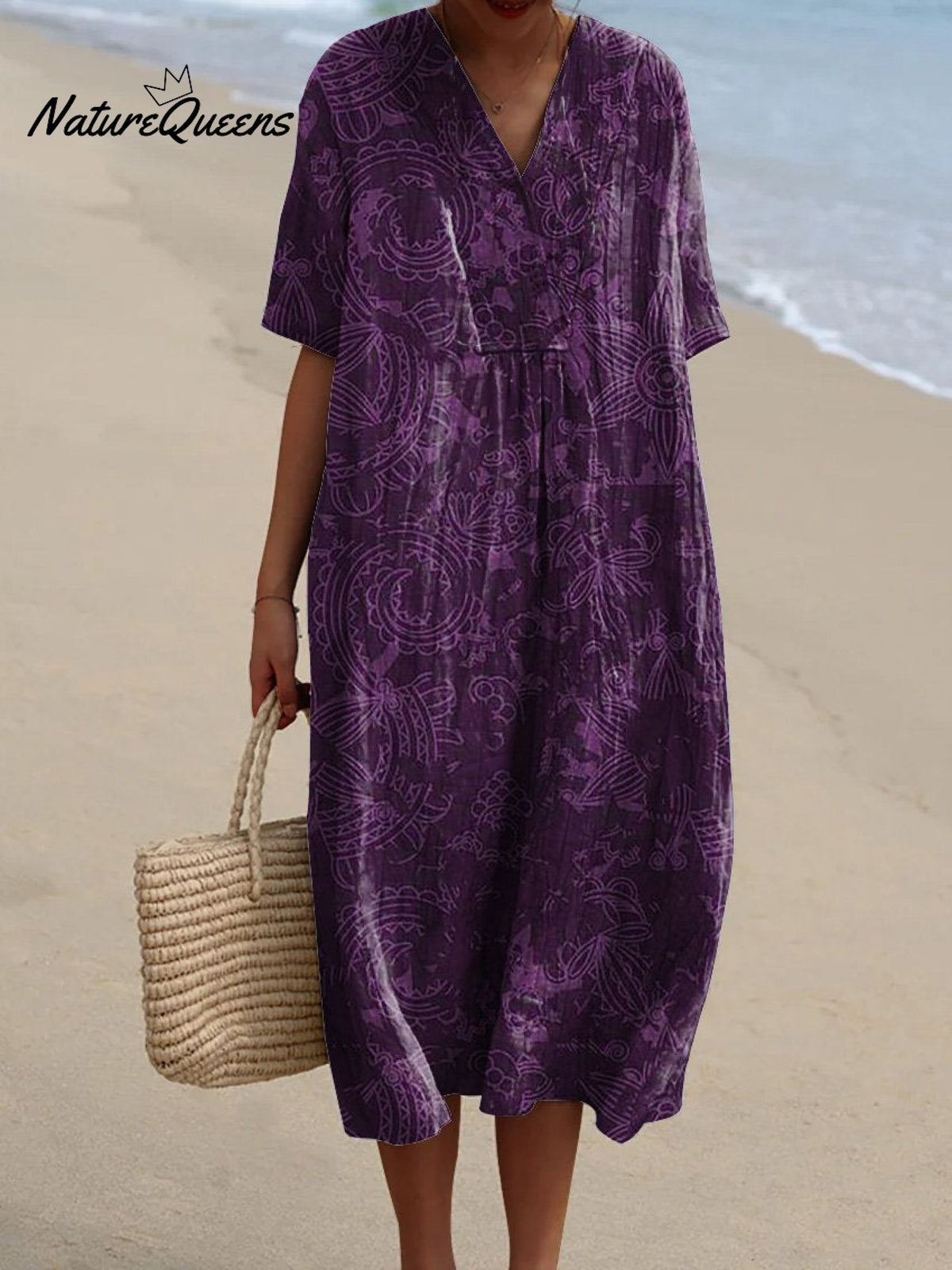 Retro Style Night Floral Pattern Printed Women's Flowy Dress