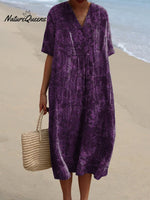 Retro Style Night Floral Pattern Printed Women's Flowy Dress