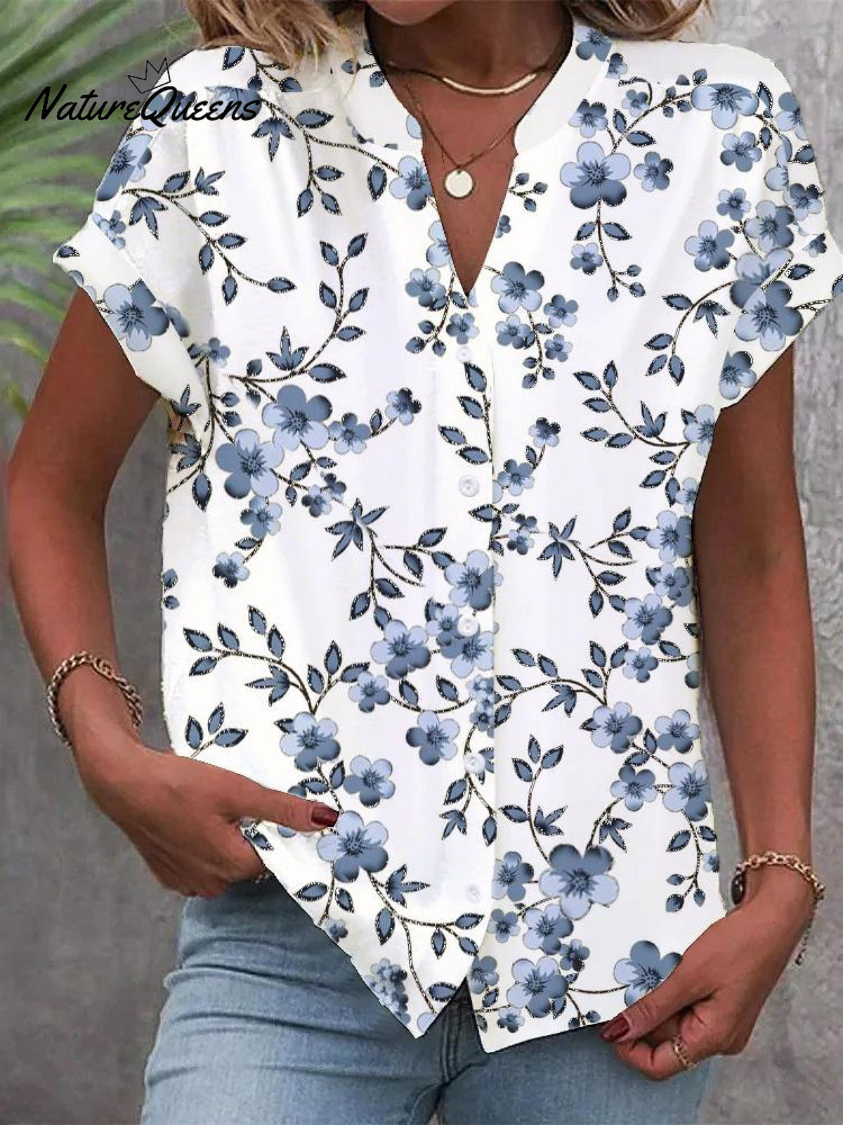 Women's Blue Floral Print Casual Shirt