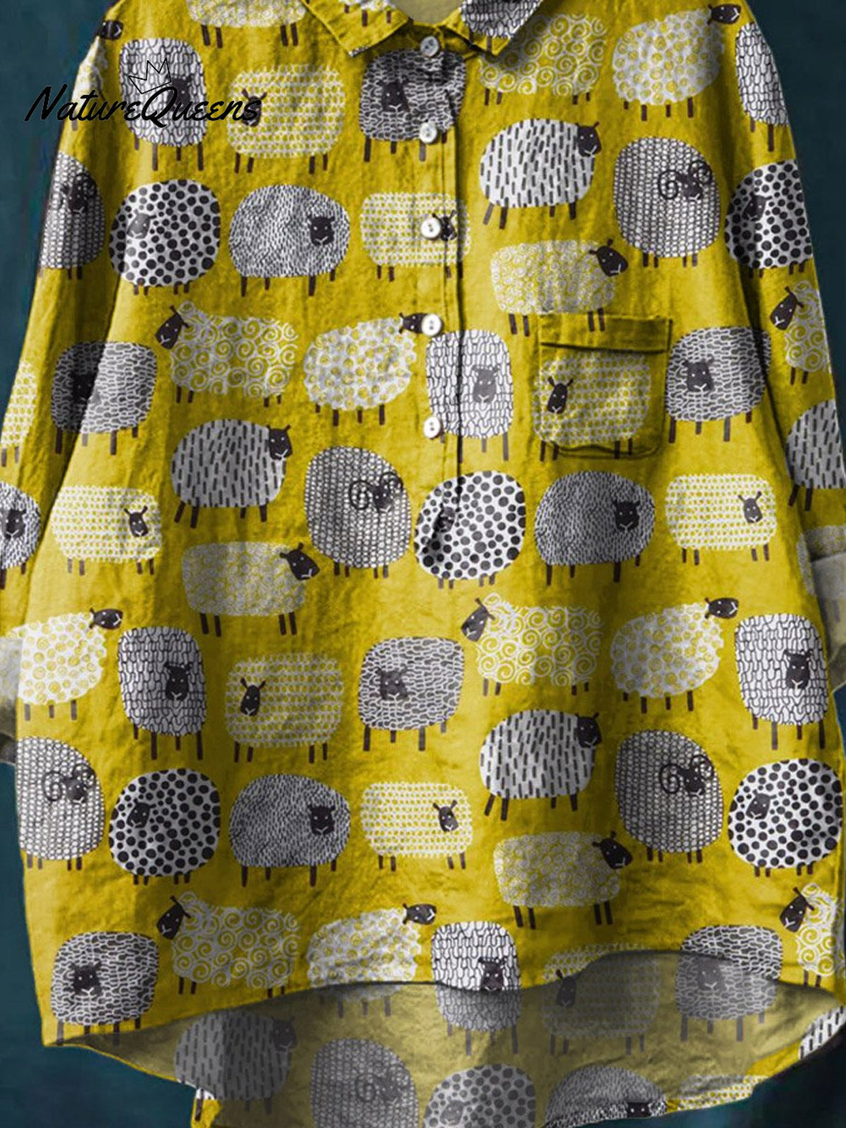 Vintage Lovely Sheep Art Print Casual Cotton And Linen Shirt