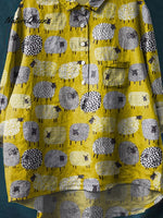 Vintage Lovely Sheep Art Print Casual Cotton And Linen Shirt