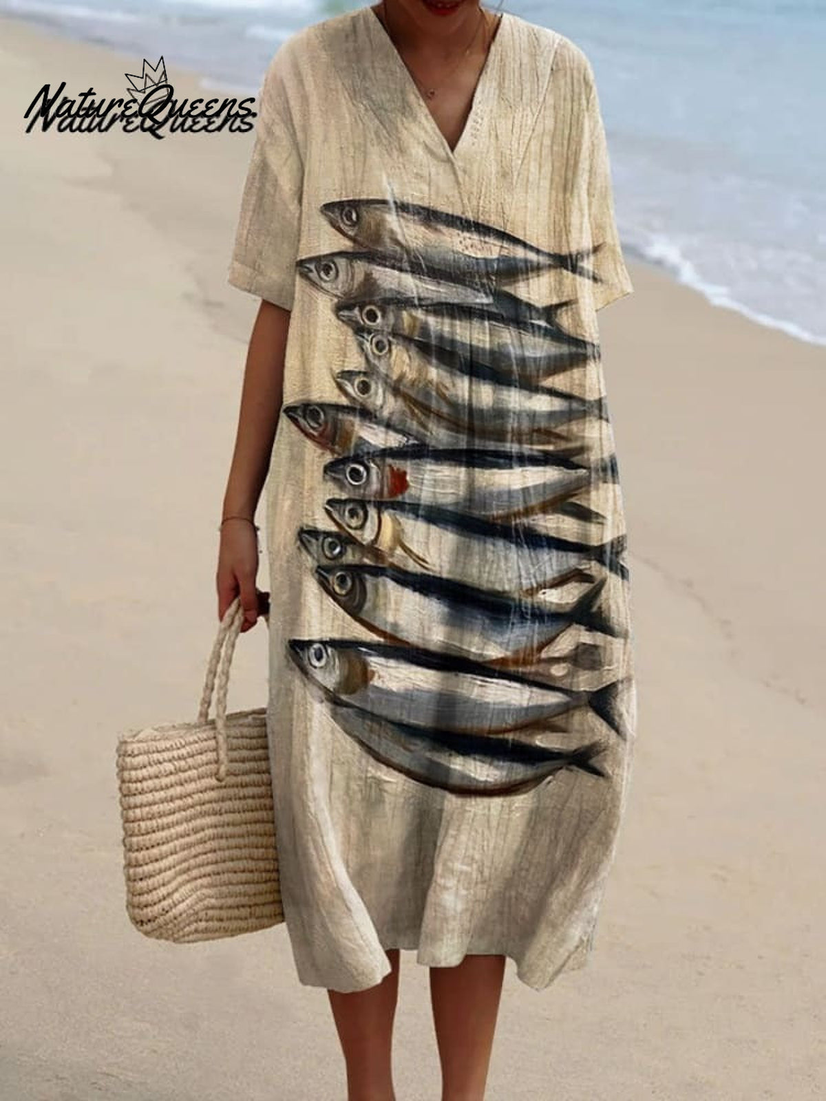 Women's Vintage Fish Art Print Casual Cotton And Linen Shirt